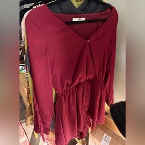 Western Fringe Burgundy V-Neck Romper
